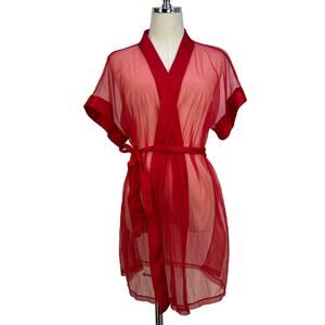 Vintage Fredrick's of Hollywood Red Sheer Nylon Robe Lingerie